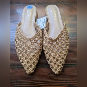 Joie Beige Woven Pointed-Toe Mules